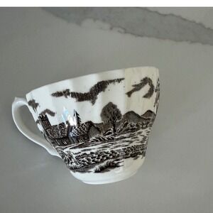Royal Mail Ironstone England Brown Transferware Village Scene Fluted Teacup